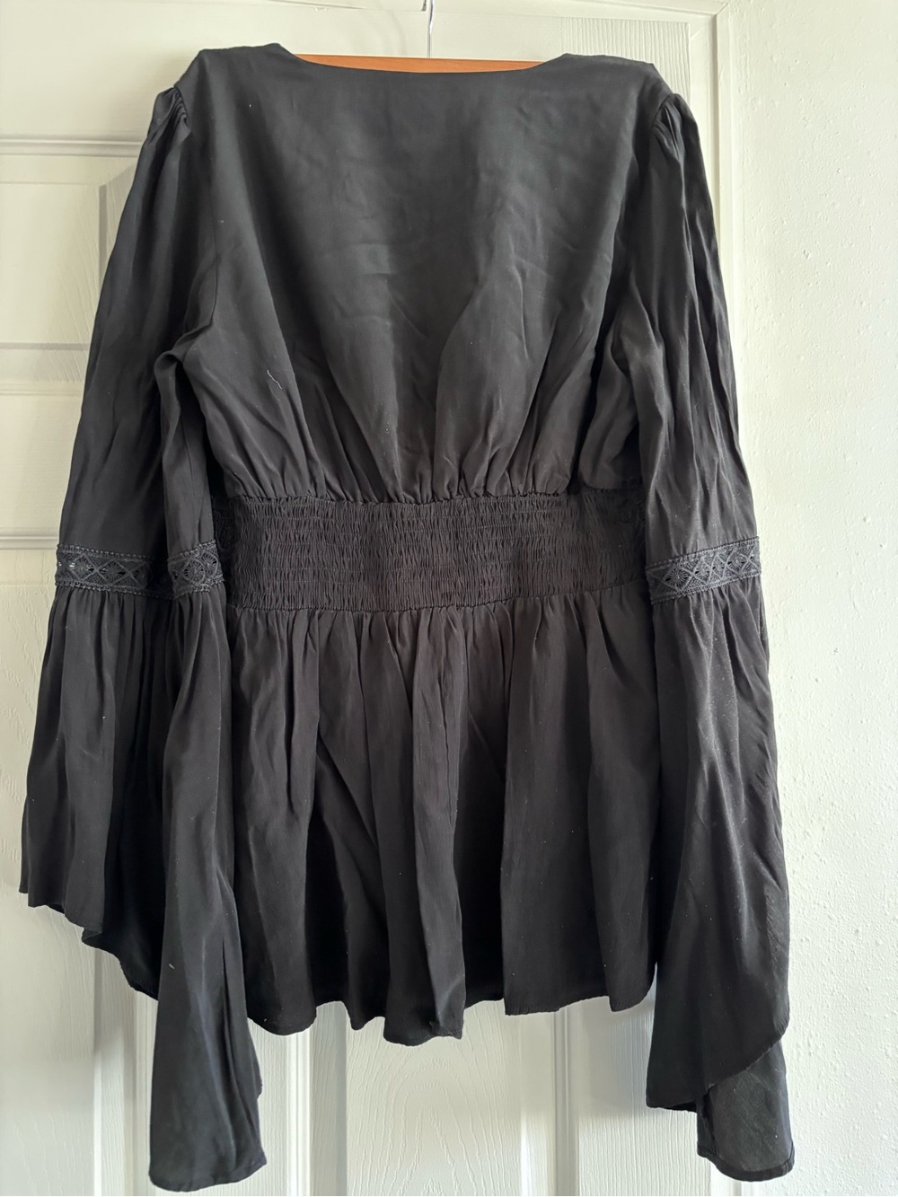 Black Lace-Trim V-Neck Peasant Tunic - Women - Picture 3 of 7